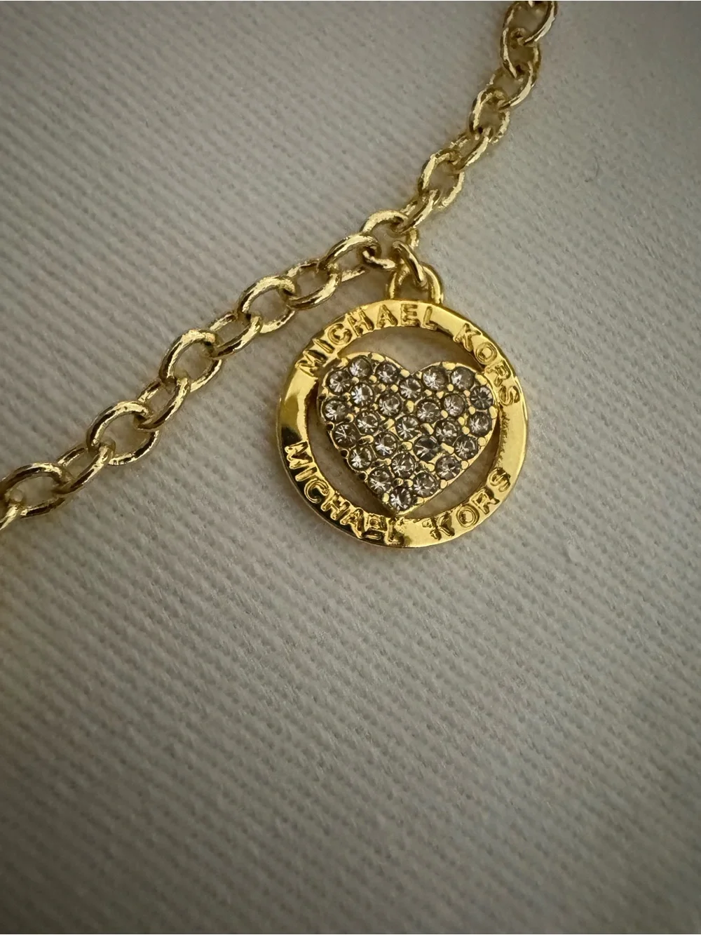 Michael Kors Gold Heart Charm Link Bracelet with Crystal Accents